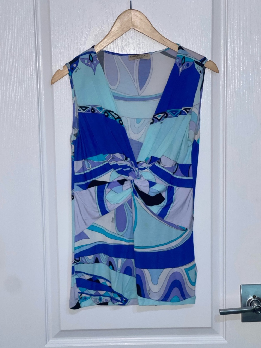 EMILIO PUCCI Swirl Print Cross Front Deep V Stretch Cotton Tank $1,940 40 US 10 - Picture 4 of 13